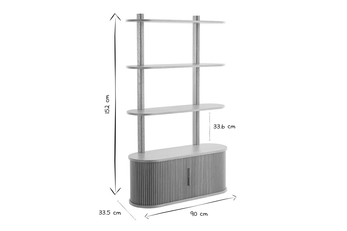 Biblioth�que murale en bois clair ch�ne avec rangement 2 portes coulissantes L90 cm EPIC