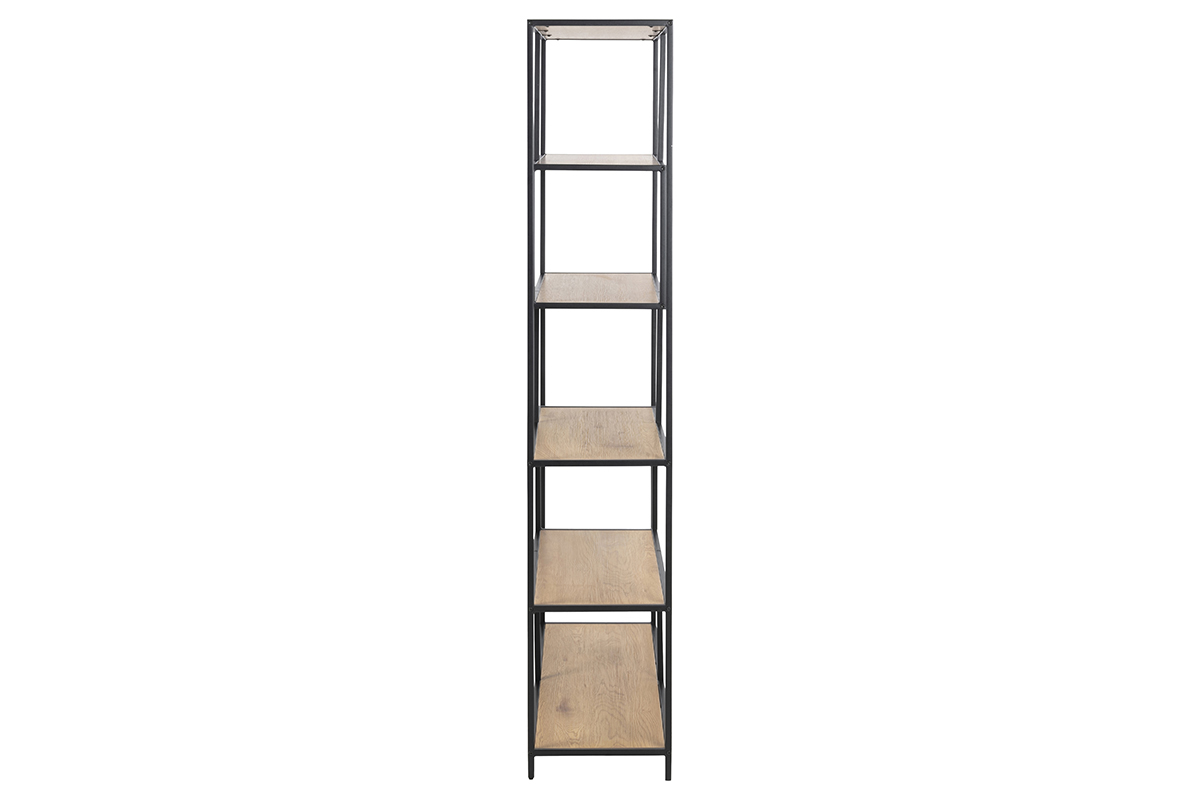 Biblioth�que ouverte finition bois clair et m�tal noir L114 cm TRESCA