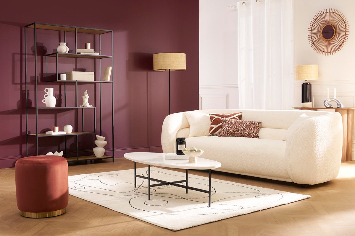 Biblioth�que ouverte finition bois clair et m�tal noir L114 cm TRESCA