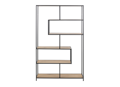 Biblioth&egrave;que ouverte finition bois clair et m&eacute;tal noir L114 cm TRESCA