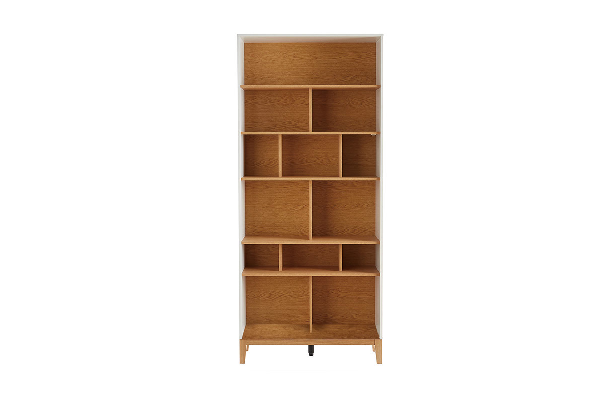 Biblioth�que scandinave en bois clair ch�ne et blanc L90 cm ABEL