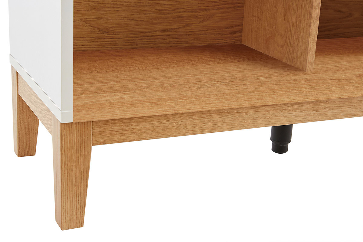 Biblioth�que scandinave en bois clair ch�ne et blanc L90 cm ABEL