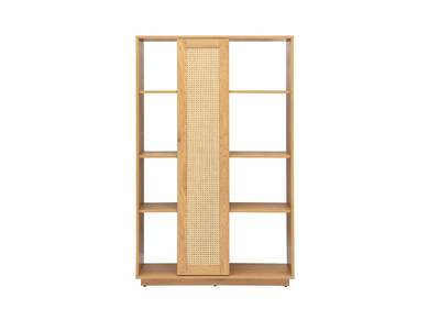 Biblioth&egrave;que s&eacute;paratrice avec rangements finition bois clair ch&ecirc;ne et cannage rotin L100 cm ALICANTE