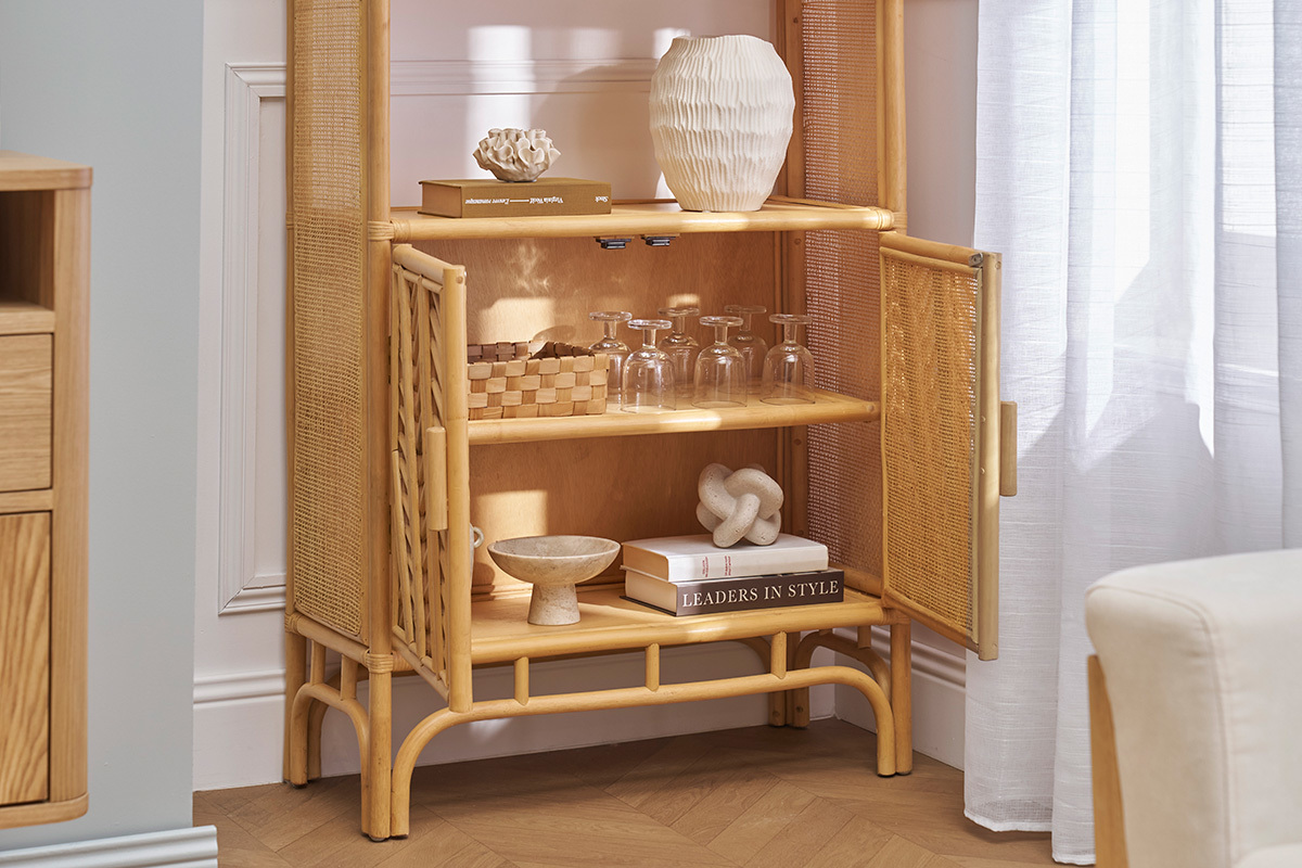 Biblioth�que vintage en rotin naturel L80 cm GALON
