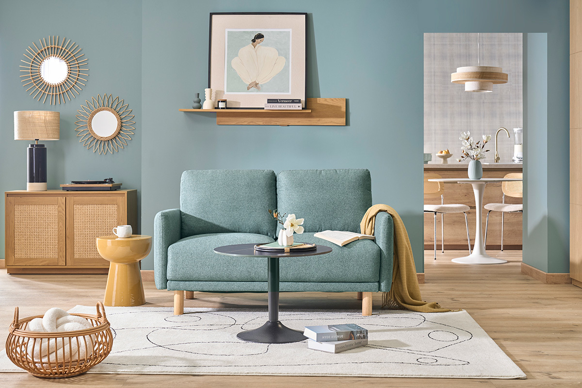 Buffet bas finition bois clair ch�ne et cannage rotin L96 cm SEVILLE