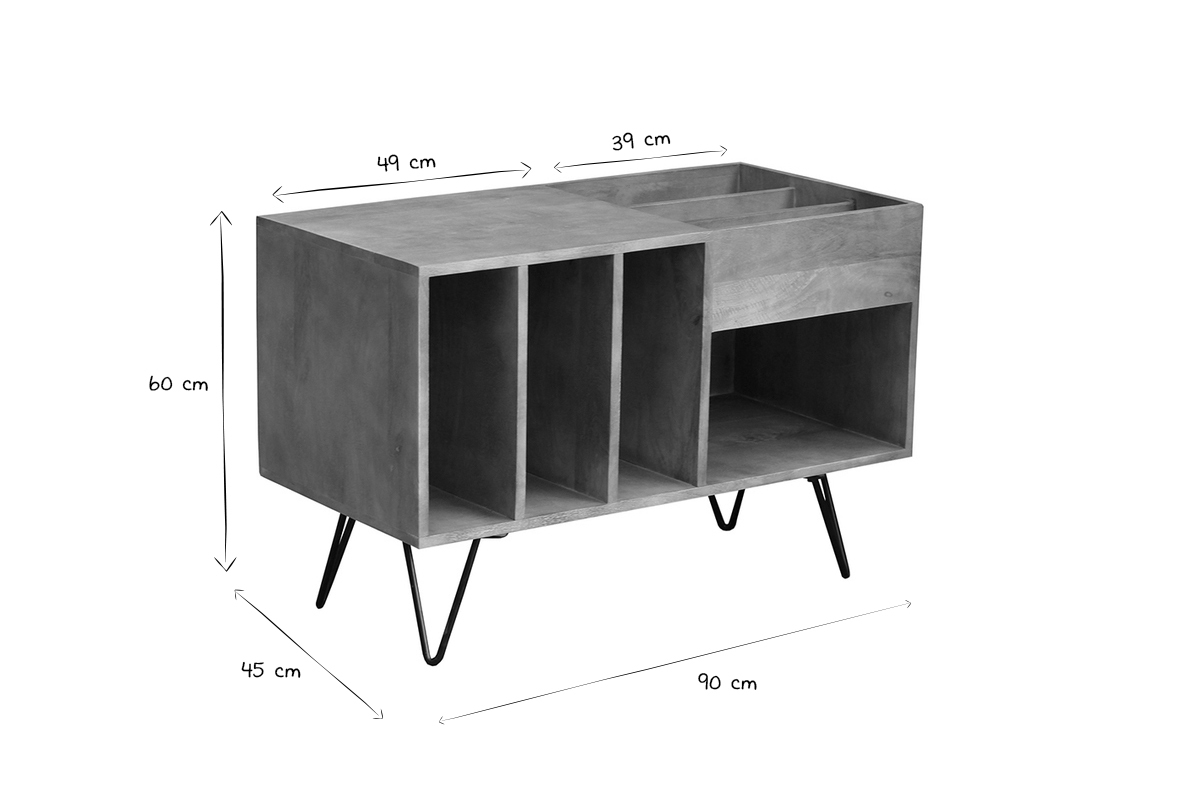 Buffet de rangement vinyles en bois manguier massif et m�tal L90 cm BOOGIE