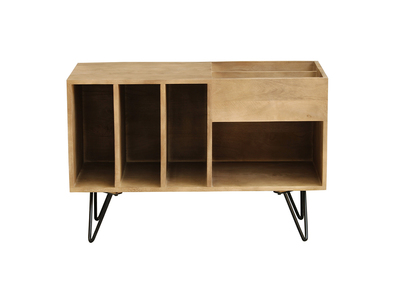 Buffet de rangement vinyles en bois manguier massif et m&eacute;tal L90 cm BOOGIE