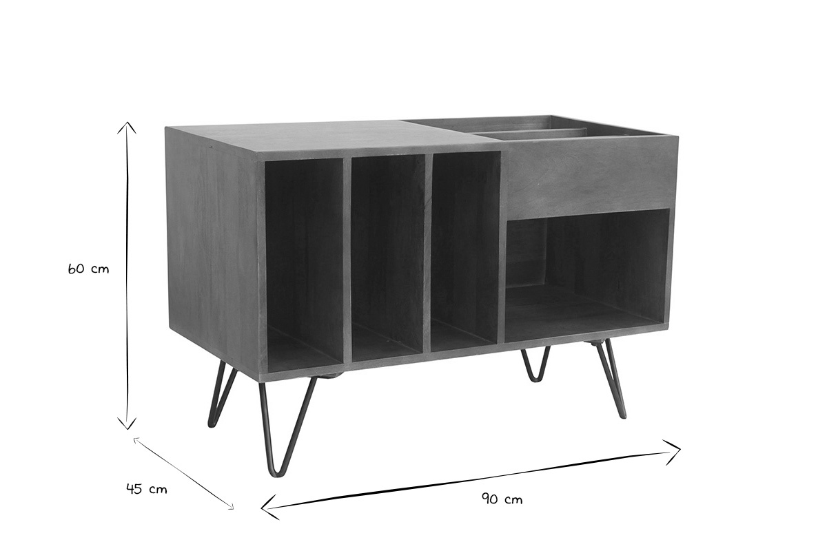 Buffet de rangement vinyles en bois manguier massif teint� et m�tal L90 cm BOOGIE