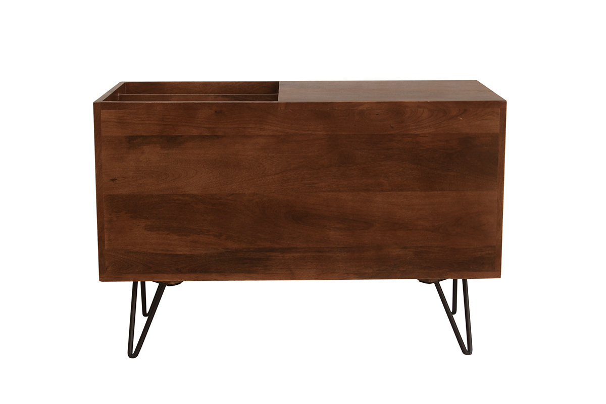 Buffet de rangement vinyles en bois manguier massif teint� et m�tal L90 cm BOOGIE
