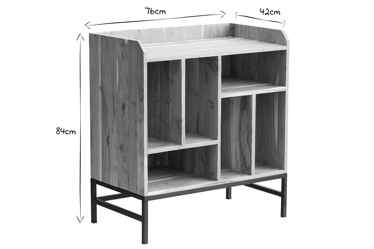 Buffet de rangement vinyles en bois massif et m�tal noir L76 cm BLUES