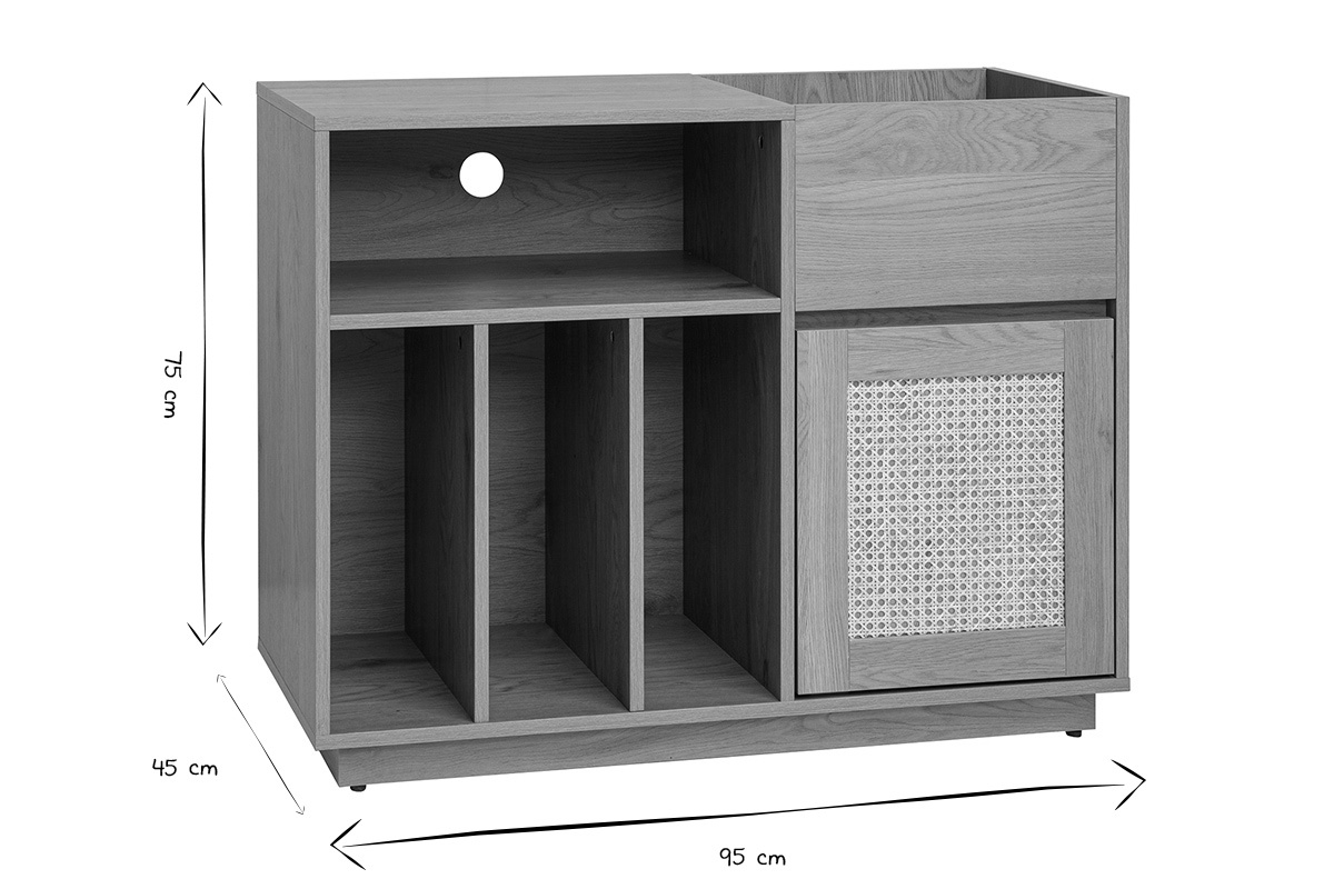 Dimensions du buffet de rangement ALICANTE : L95 x P45 x H75 cm en noir et blanc.