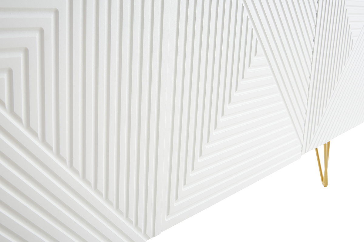Buffet design blanc et m�tal dor� 3 portes L160 cm OZEN