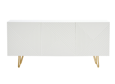 Buffet design blanc et m&eacute;tal dor&eacute; 3 portes L160 cm OZEN