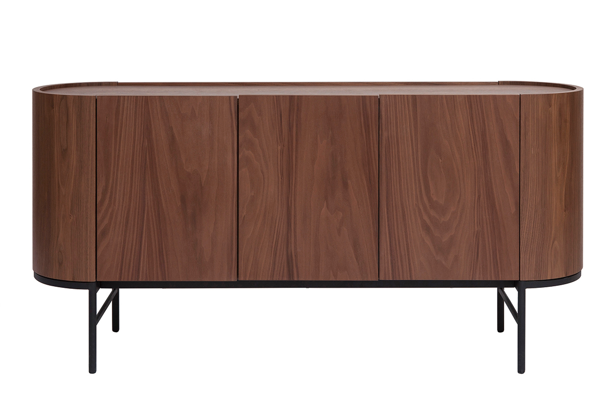 Buffet design bois fonc� noyer et m�tal noir 3 portes L160 cm SKYE