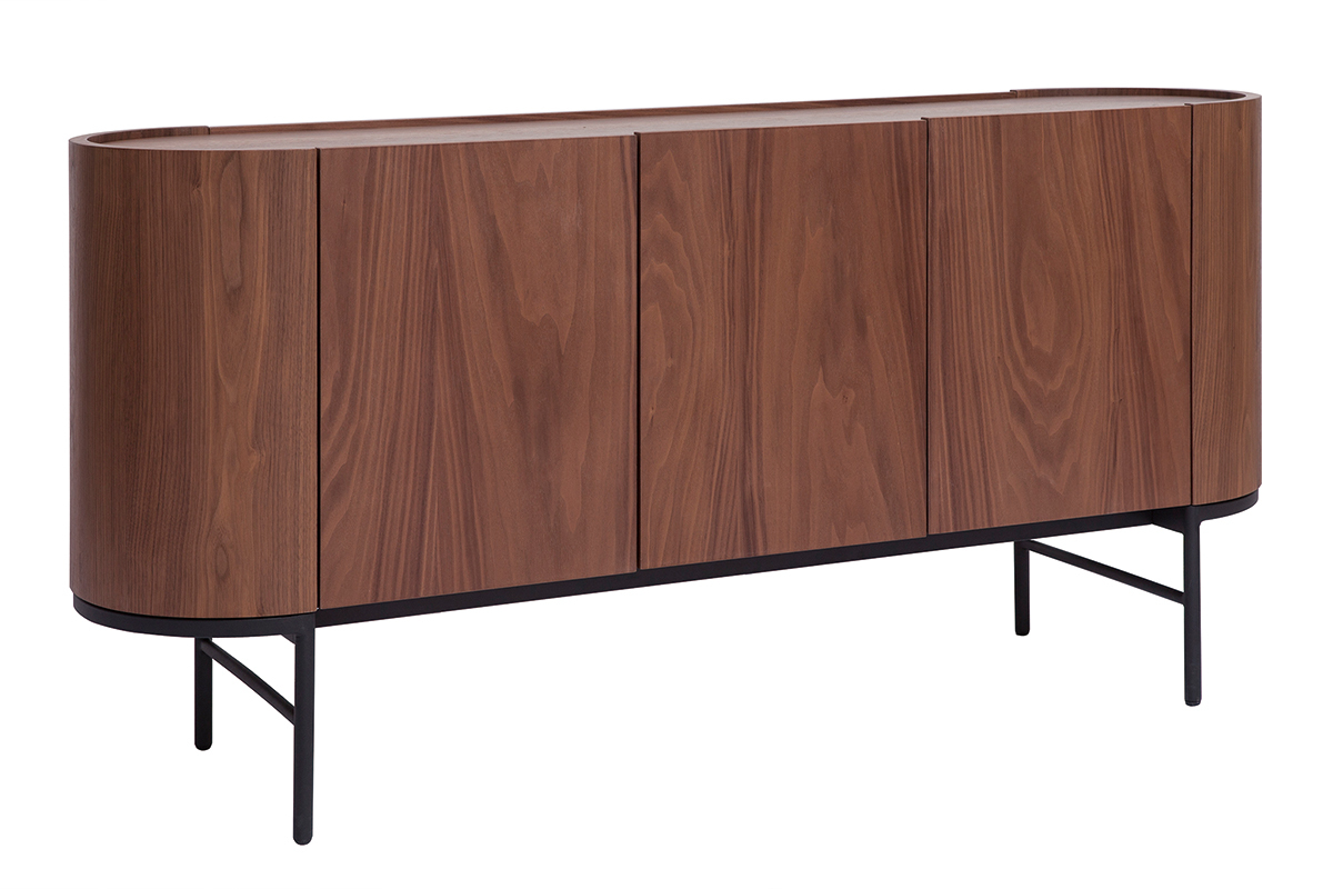 Buffet design bois fonc� noyer et m�tal noir 3 portes L160 cm SKYE