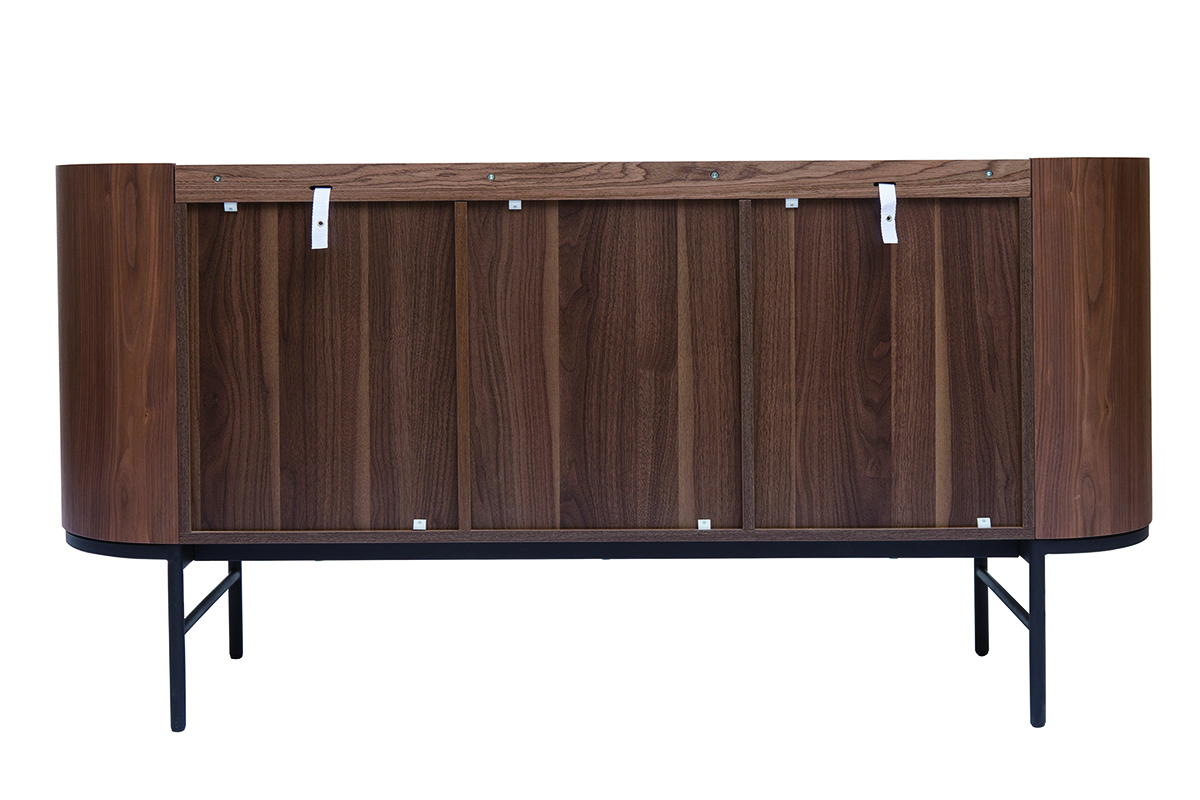 Buffet design bois fonc� noyer et m�tal noir 3 portes L160 cm SKYE