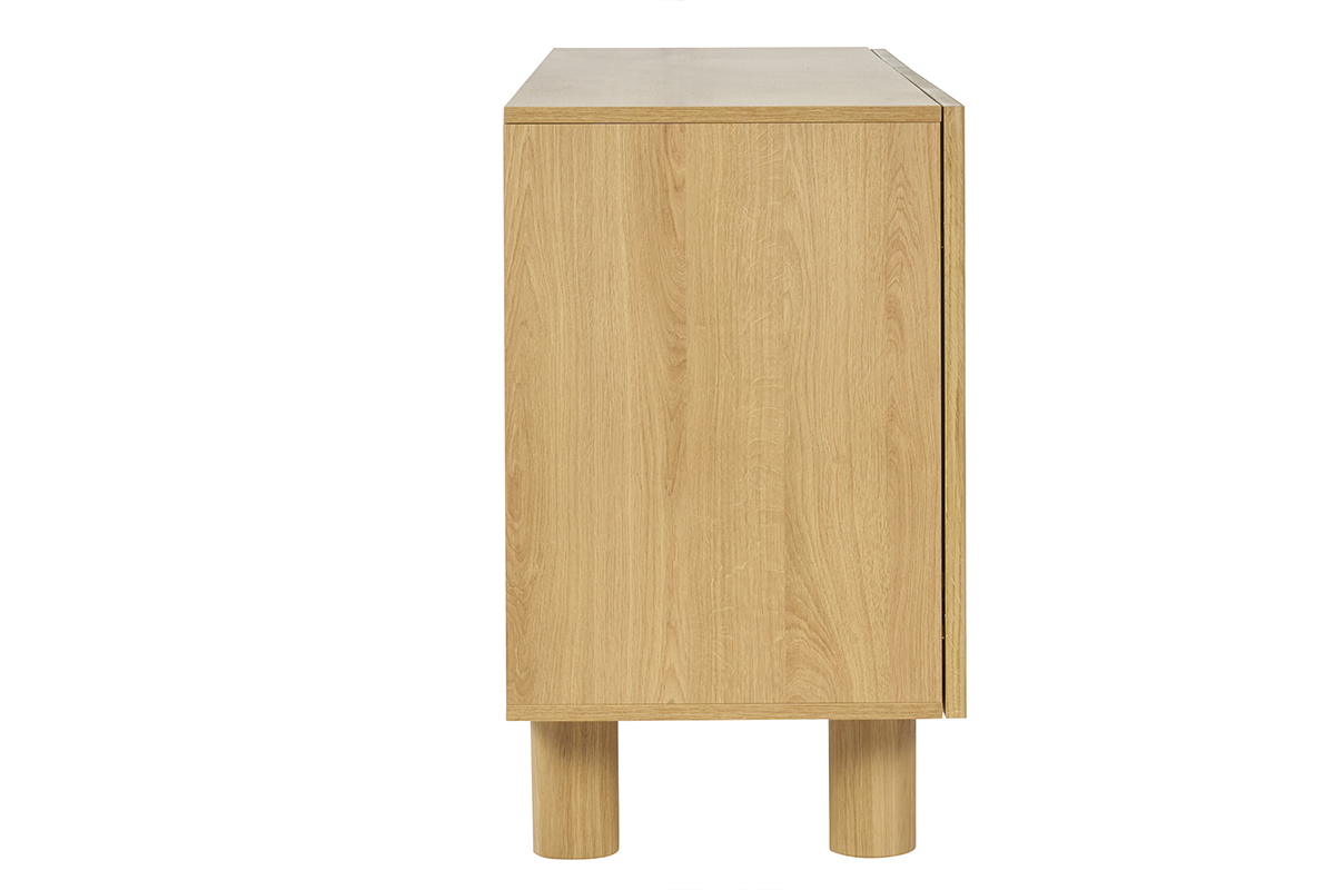 Buffet design en bois clair ch�ne massif grav� 4 portes L180 cm GOSHI