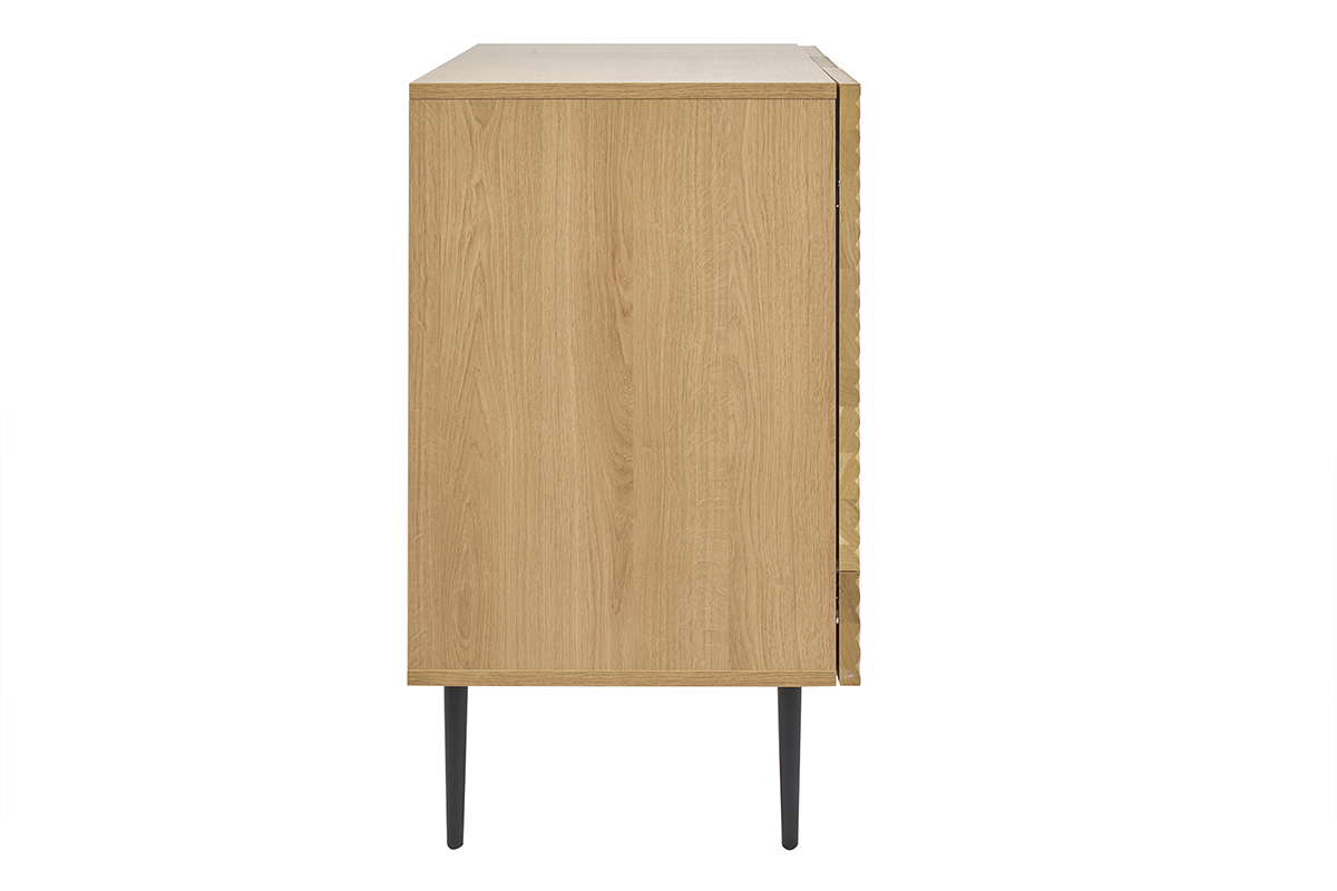 Buffet design en bois clair ch�ne massif grav� et m�tal noir 3 portes L135 cm ARCHIPEL
