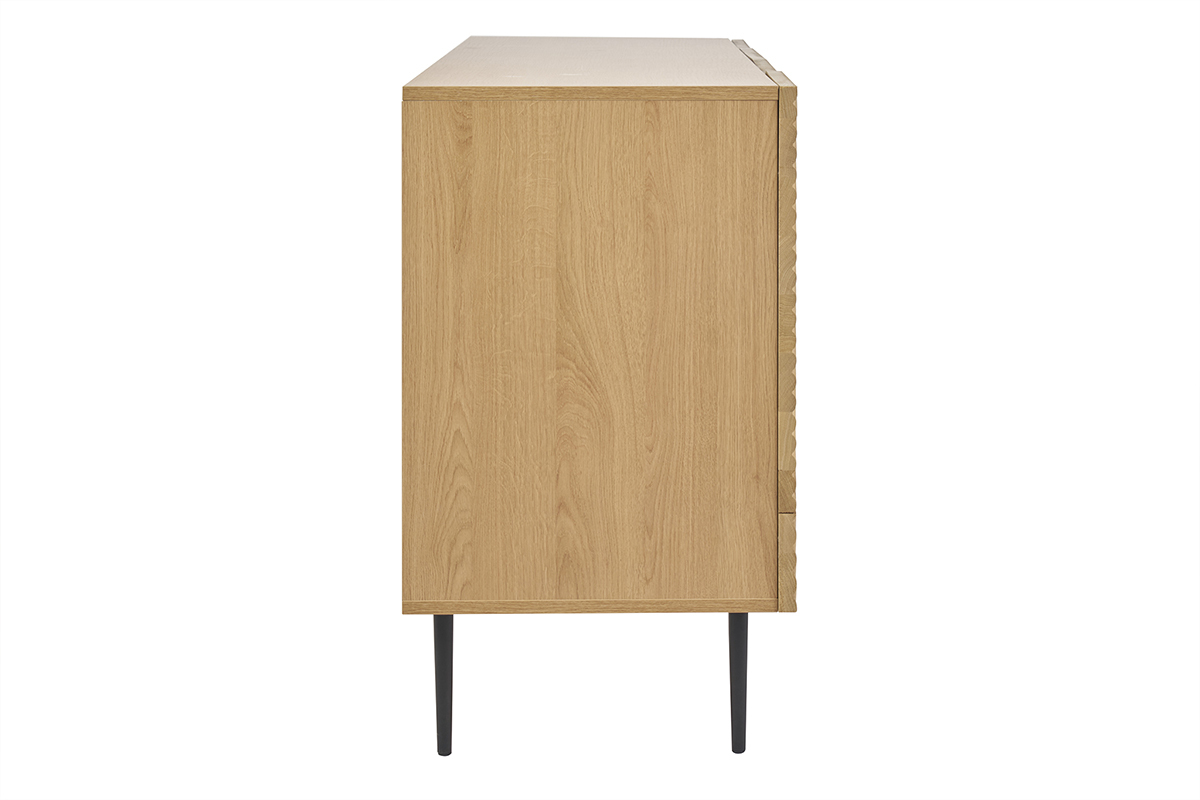 Buffet design en bois clair ch�ne massif grav� et m�tal noir 4 portes L180 cm ARCHIPEL