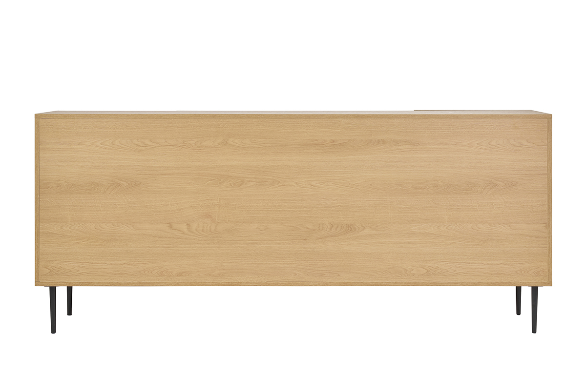 Buffet design en bois clair ch�ne massif grav� et m�tal noir 4 portes L180 cm ARCHIPEL