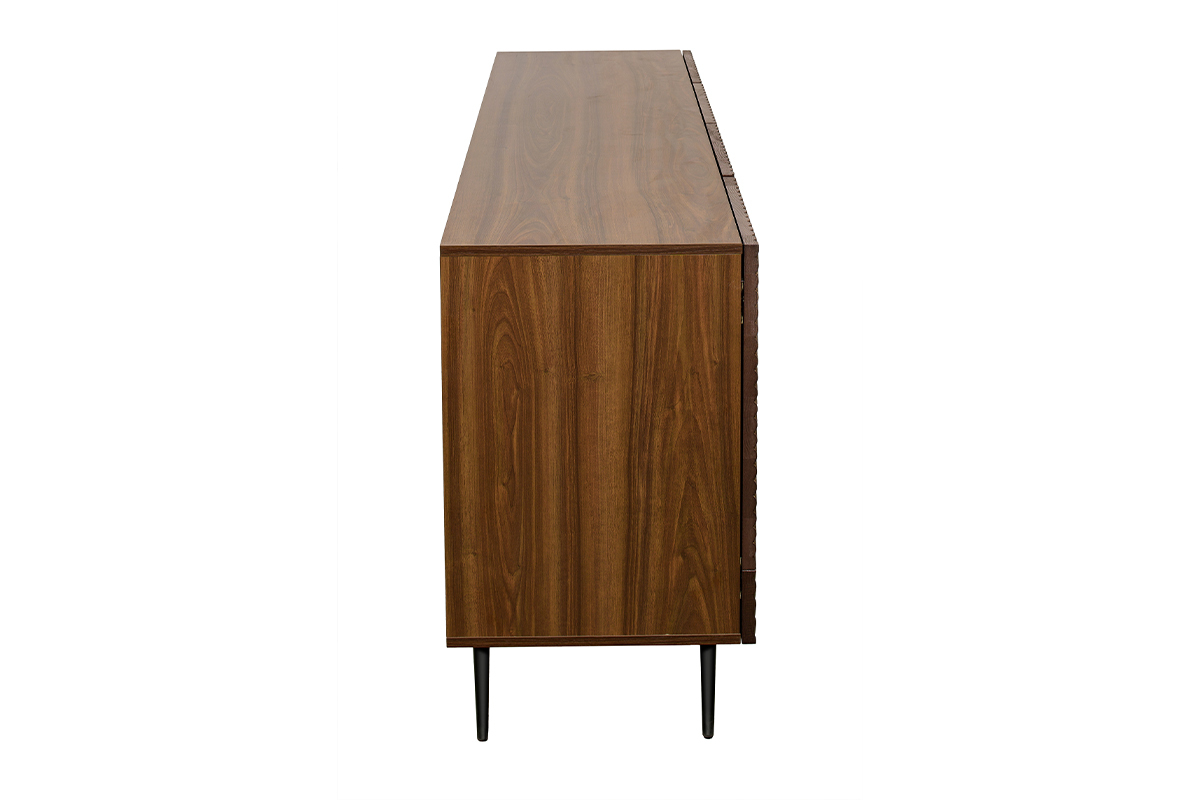Buffet design en bois fonc� ch�ne massif grav� et m�tal noir 4 portes L180 cm ARCHIPEL