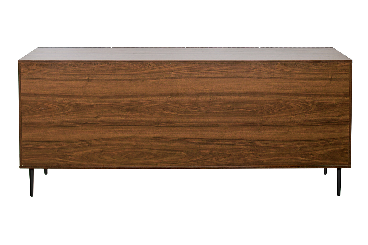 Buffet design en bois fonc� ch�ne massif grav� et m�tal noir 4 portes L180 cm ARCHIPEL