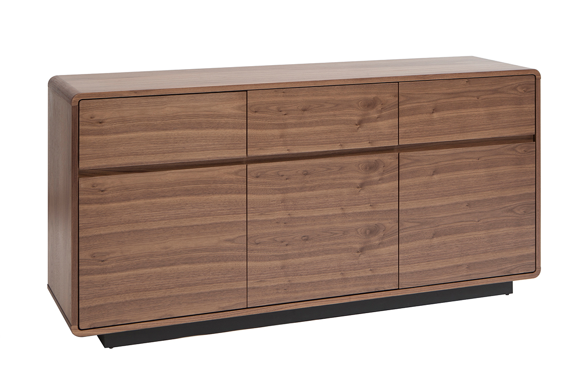 Buffet design en bois fonc� noyer 3 portes 3 tiroirs L160 cm JAKO