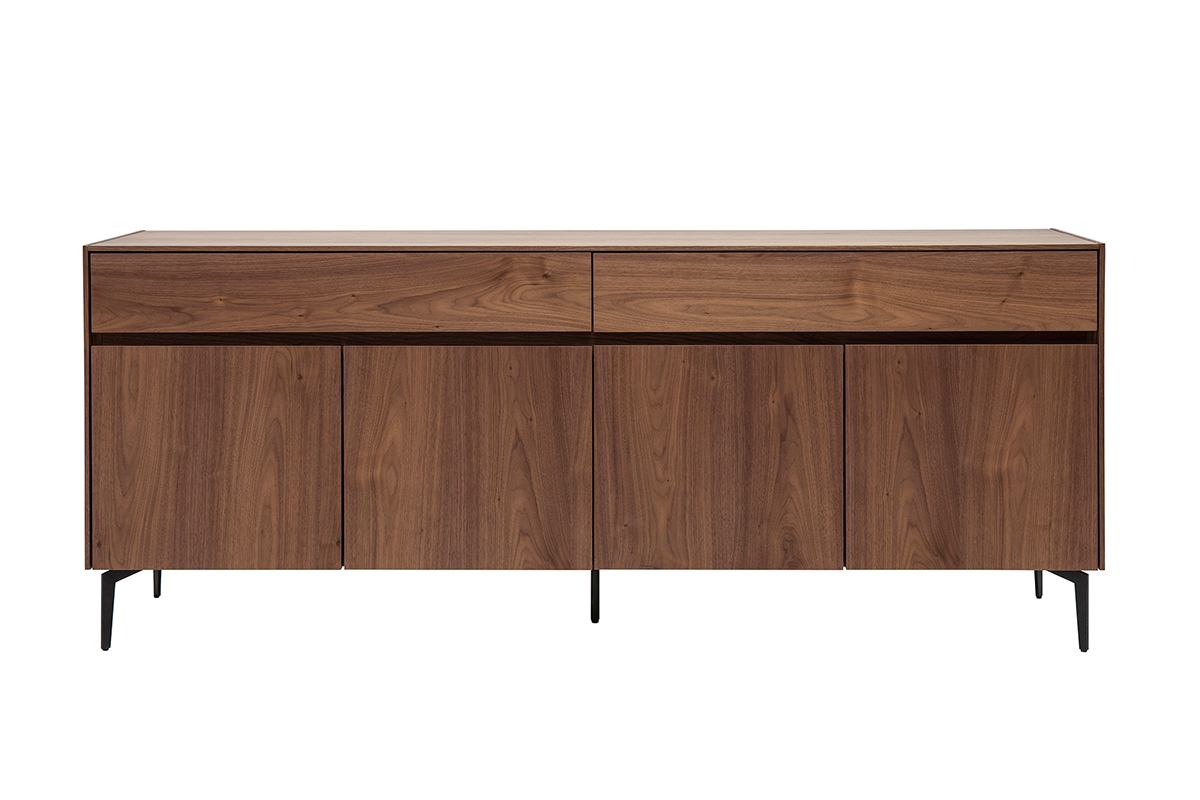Buffet design en bois fonc� noyer et m�tal noir 4 portes 2 tiroirs L180 cm BLISS