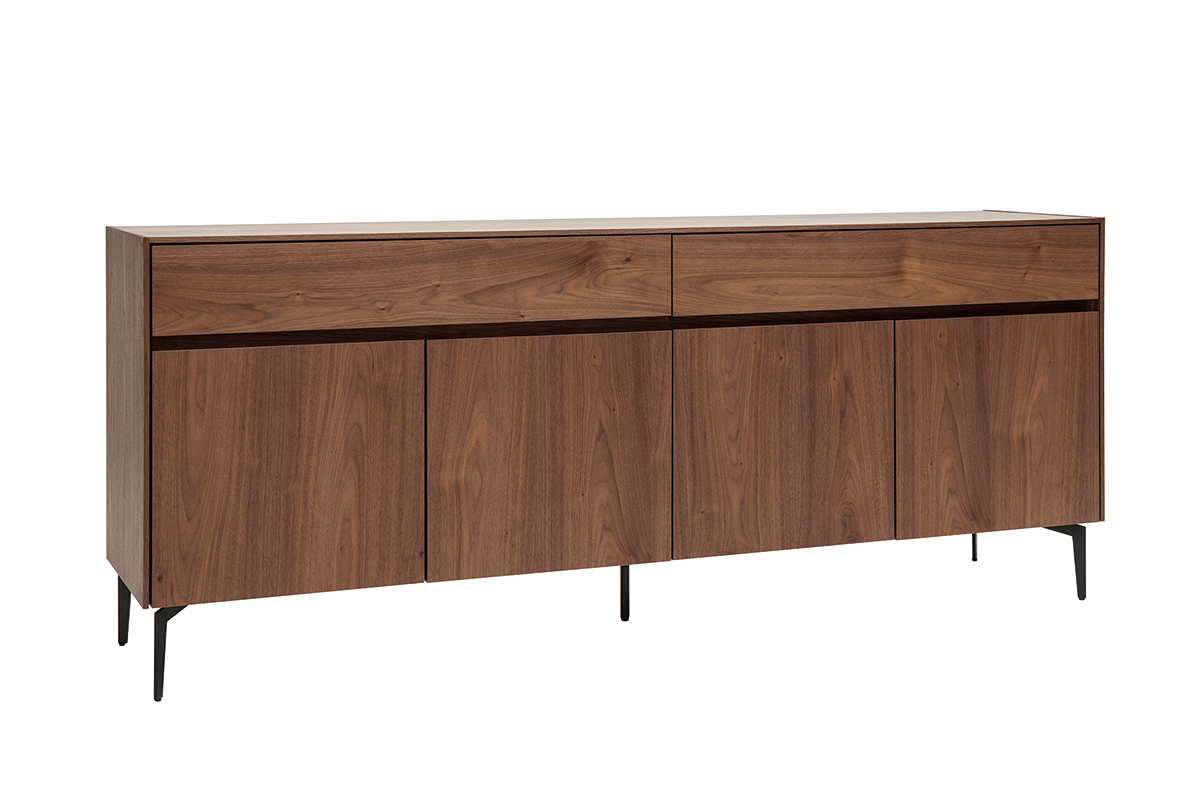 Buffet design en bois fonc� noyer et m�tal noir 4 portes 2 tiroirs L180 cm BLISS