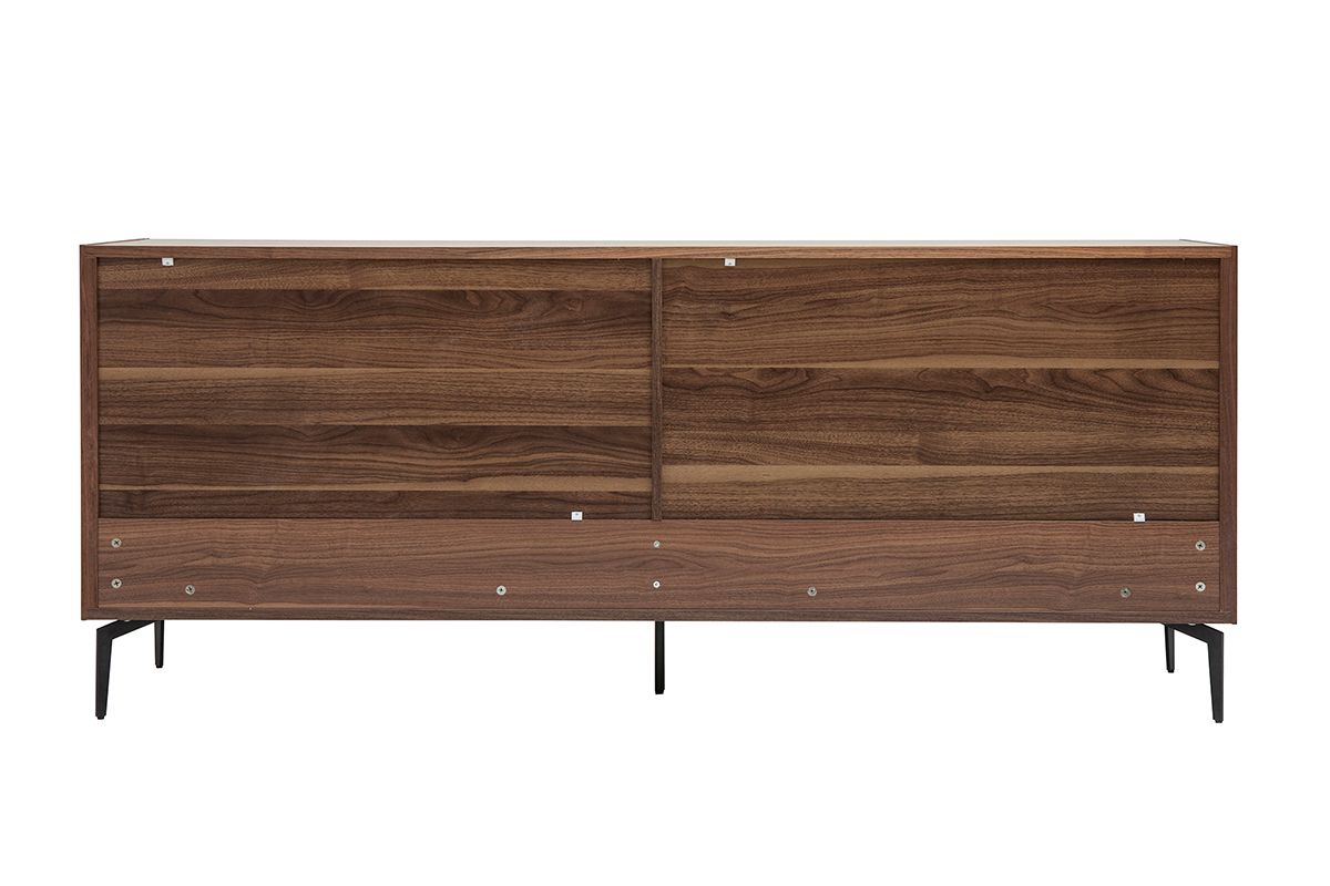 Buffet design en bois fonc� noyer et m�tal noir 4 portes 2 tiroirs L180 cm BLISS