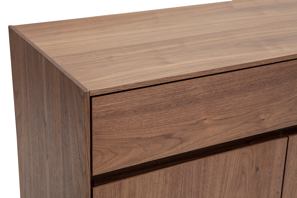 Buffet design en bois fonc� noyer et m�tal noir 4 portes 2 tiroirs L180 cm BLISS