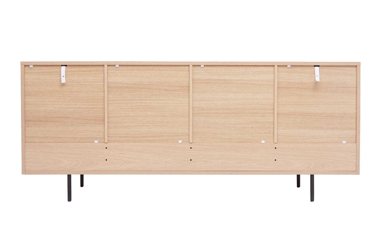 Buffet design finition bois clair ch�ne et m�tal noir 2 portes 4 tiroirs L180 cm ALASKA