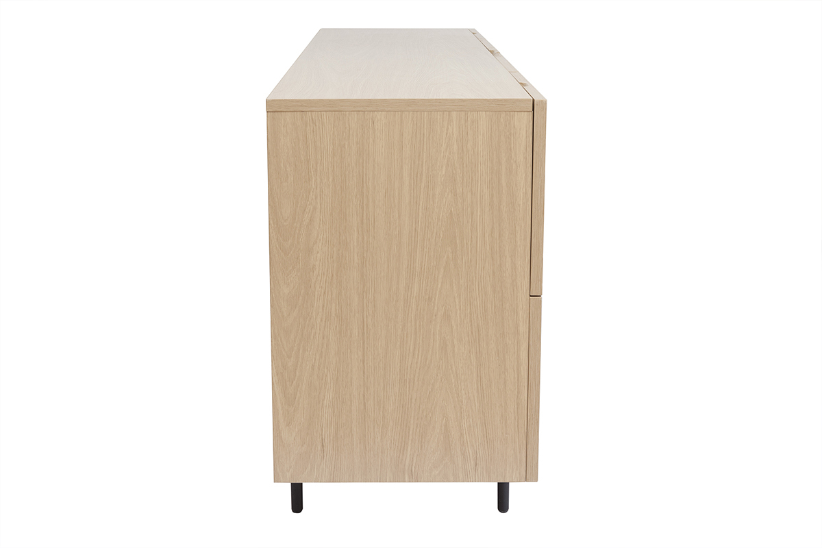 Buffet design finition bois clair ch�ne et m�tal noir 2 portes 4 tiroirs L180 cm ALASKA