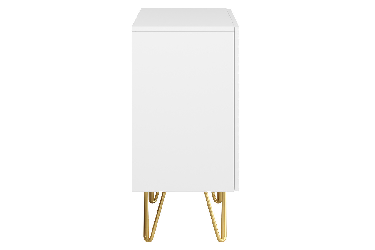 Buffet design grav� blanc mat et m�tal dor� 2 portes L107 cm OZEN