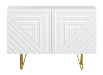 Buffet design grav&eacute; blanc mat et m&eacute;tal dor&eacute; 2 portes L107 cm OZEN