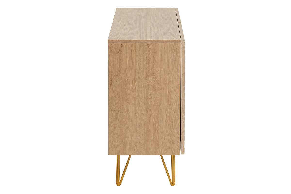 Buffet design grav� finition bois clair ch�ne et m�tal dor� 2 portes L107 cm OZEN