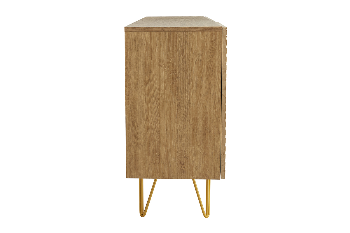 Buffet design grav� finition bois clair ch�ne et m�tal dor� 3 portes L160 cm OZEN