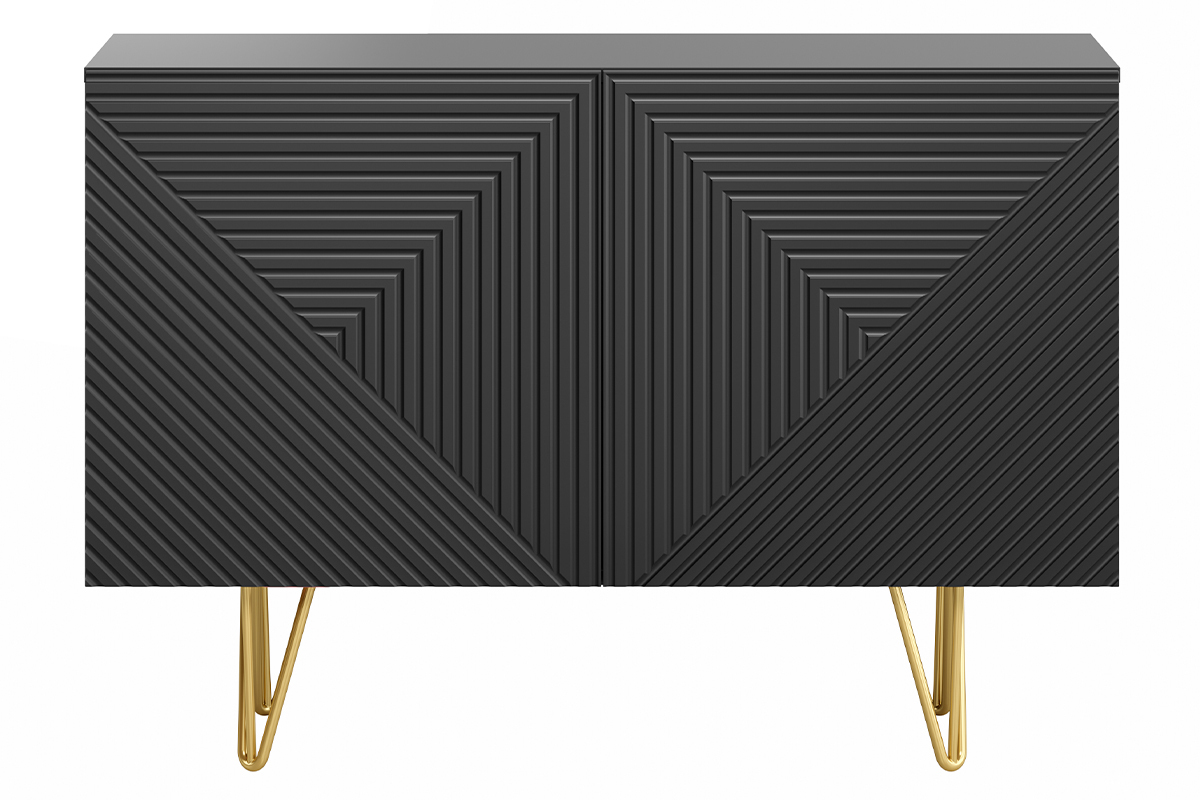 Buffet design grav� noir et m�tal dor� 2 portes L107 cm OZEN