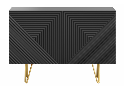 Buffet design grav&eacute; noir et m&eacute;tal dor&eacute; 2 portes L107 cm OZEN