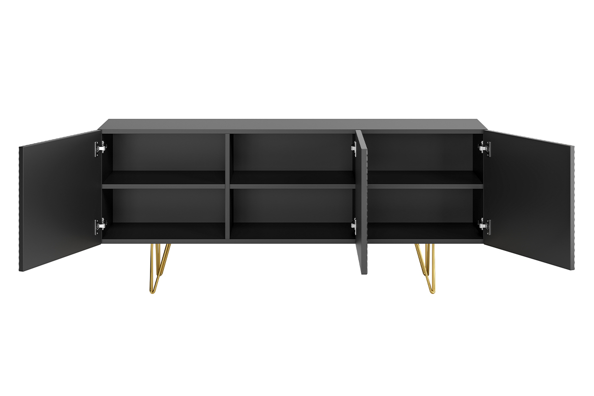 Buffet design grav� noir et m�tal dor� 3 portes L160 cm OZEN