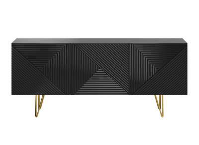 Buffet design grav&eacute; noir et m&eacute;tal dor&eacute; 3 portes L160 cm OZEN