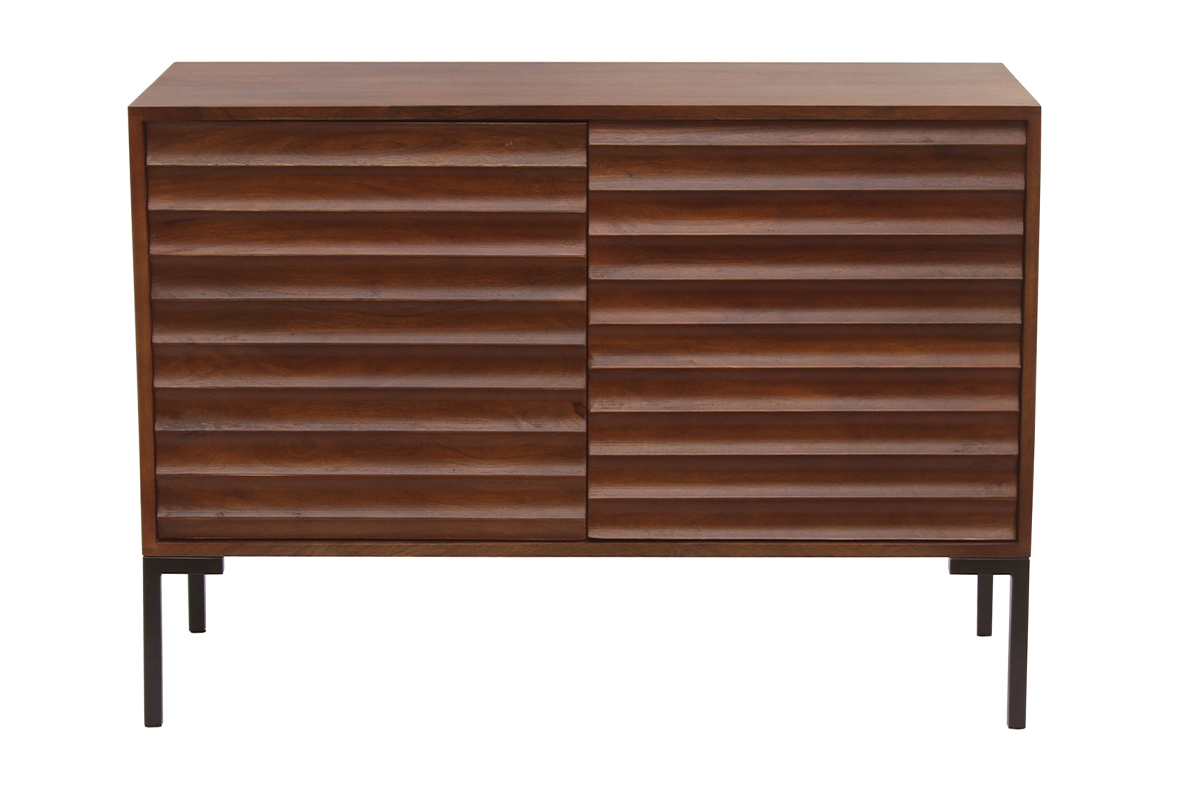 Buffet en bois fonc� manguier massif et m�tal noir 2 portes L100 cm ONDA