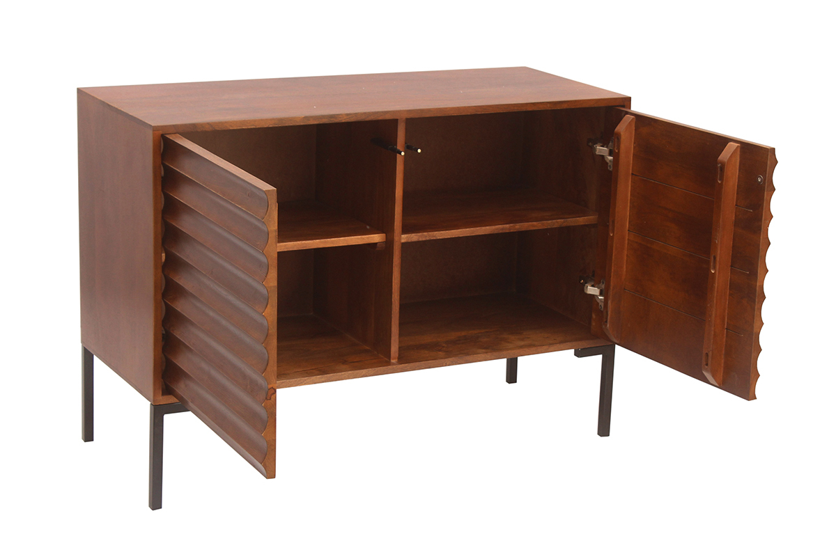 Buffet en bois fonc� manguier massif et m�tal noir 2 portes L100 cm ONDA