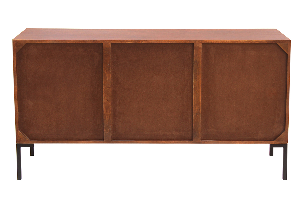 Buffet en bois fonc� manguier massif et m�tal noir 3 portes L140 cm ONDA