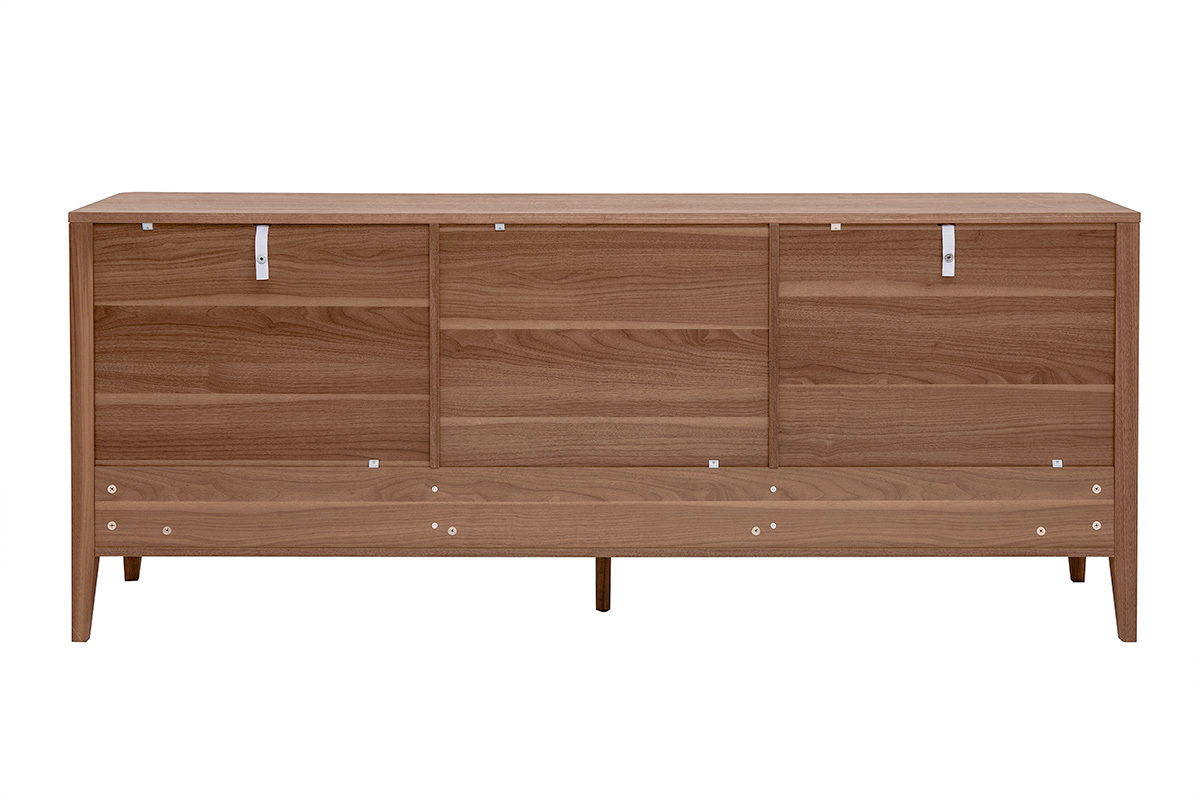 Buffet en bois fonc� noyer BENJA, 2 portes, 3 tiroirs, vue de face.