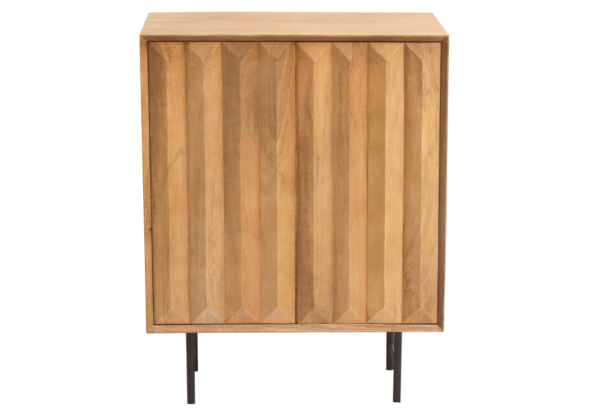 Buffet en bois manguier massif grav� et m�tal noir 2 portes L70 cm AGRA