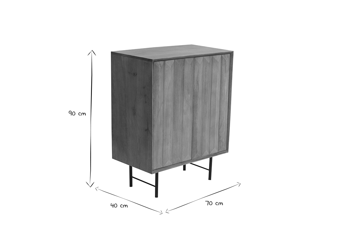 Buffet en bois manguier massif grav� et m�tal noir 2 portes L70 cm AGRA