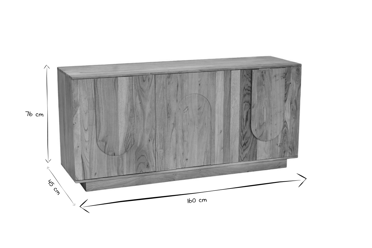 Buffet en bois massif grav� 3 portes L160 cm ARK