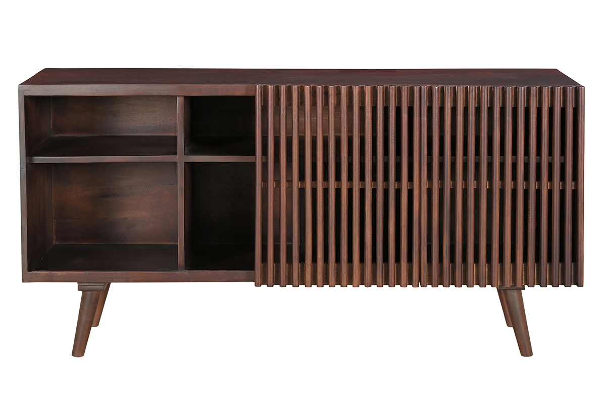 Buffet en manguier massif teint� bois fonc� 2 portes coulissantes L140 cm ALBA