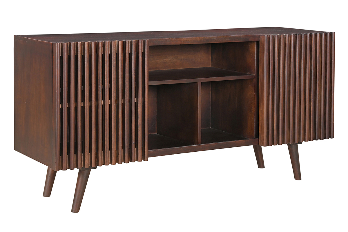 Buffet en manguier massif teint� bois fonc� 2 portes coulissantes L140 cm ALBA